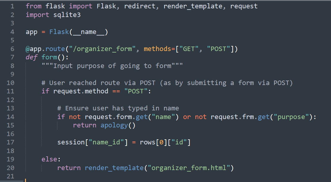 Python code for organization form